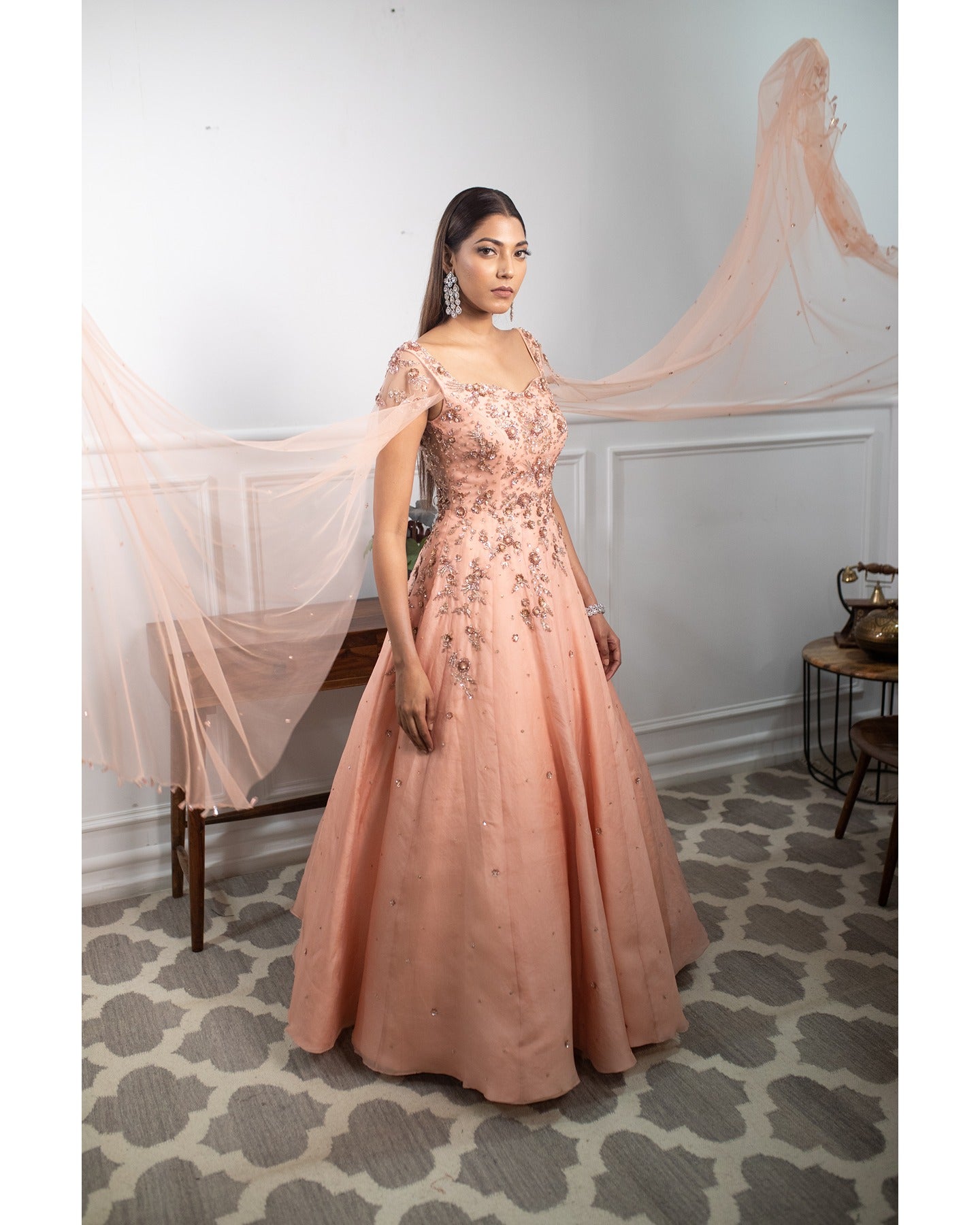 peach bridal gown - Bawree Fashions